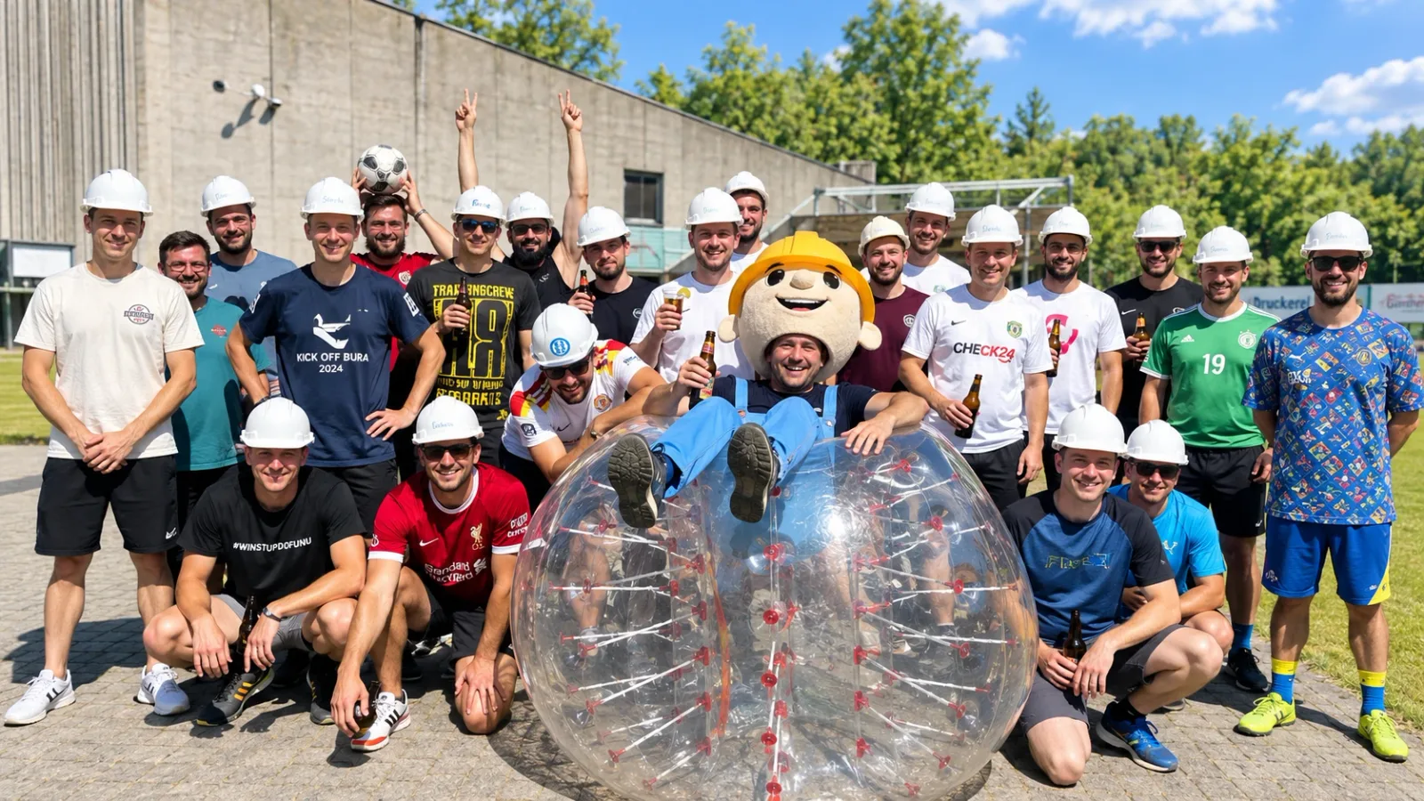 JGA-Gruppe in den Bubbles auf dem Spielfeld